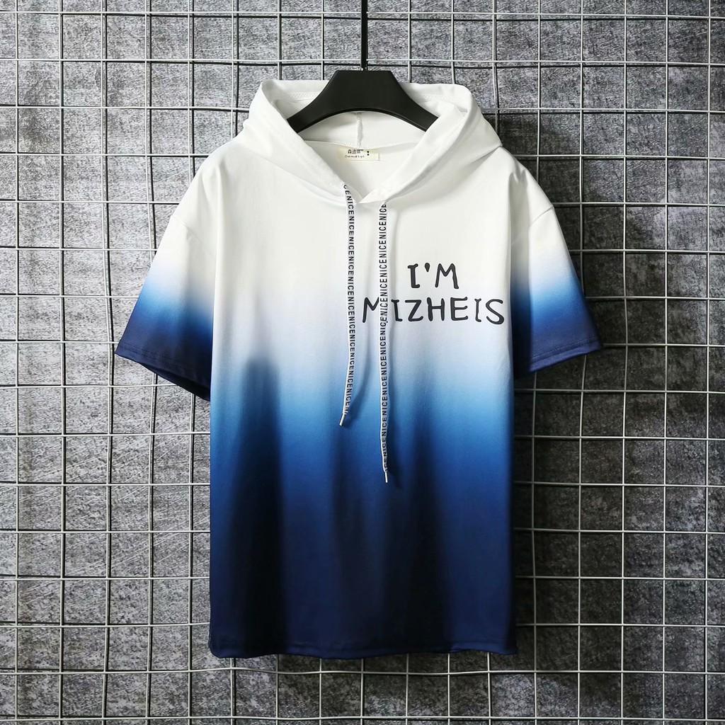 Áo Hoodie Tay Ngắn Dáng Rộng Phối Màu Gradient Thời Trang Mùa Hè