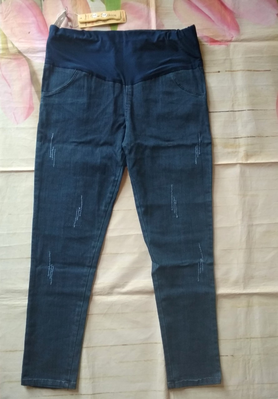 Quần jeans bầu dáng dài có co giãn