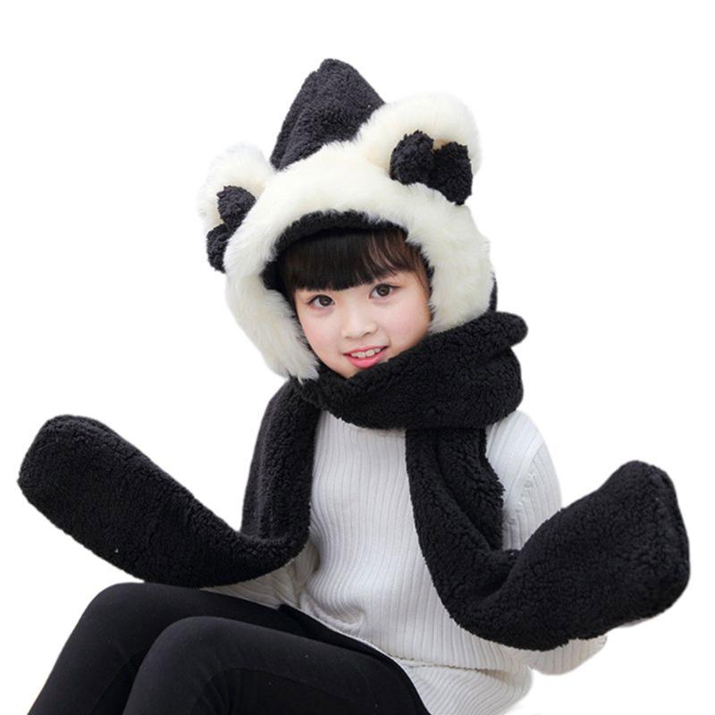 Cho Bé 3 Trong 1 Ấm Sang Trọng Mùa Đông Nón Dễ Thương Nơ Tai Gấu Trẻ Em Khăn Mitten Găng Tay Có Túi Earflap Áo Hoodie mũ Lưỡi Trai