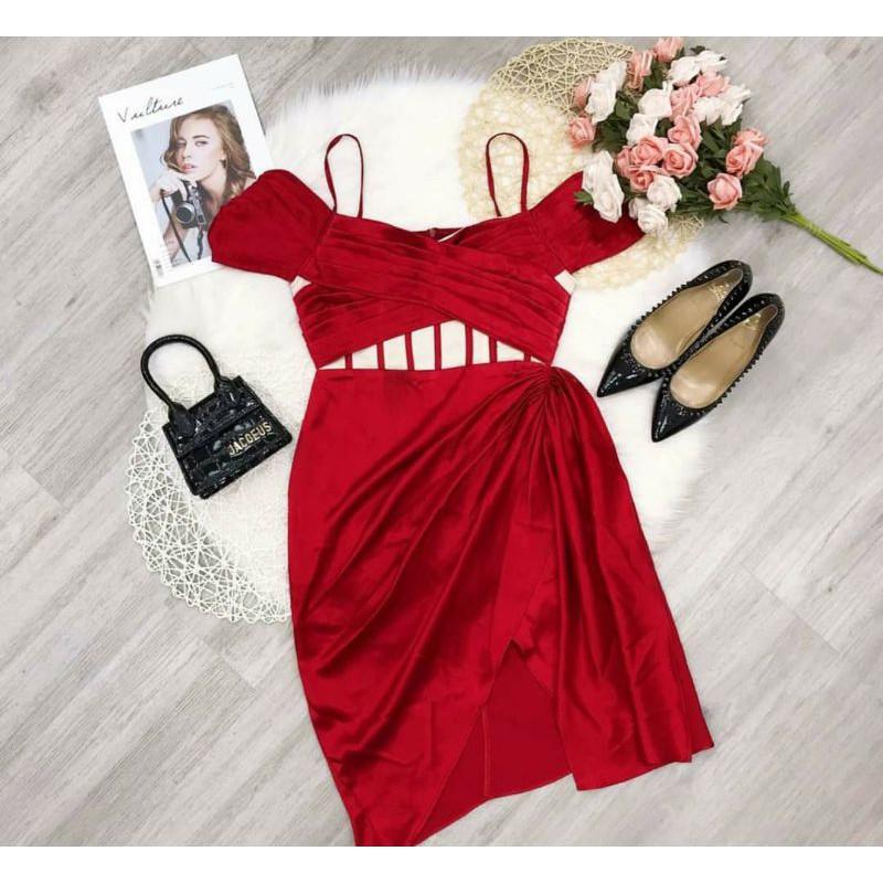 Đầm body bẹt vai xếp ly sexy