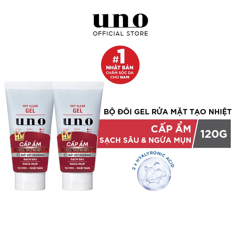 [TIẾT KIỆM HƠN] Bộ 02 Gel rửa mặt tạo nhiệt thu nhỏ lỗ chân lông UNO Hot Clear Gel 120g