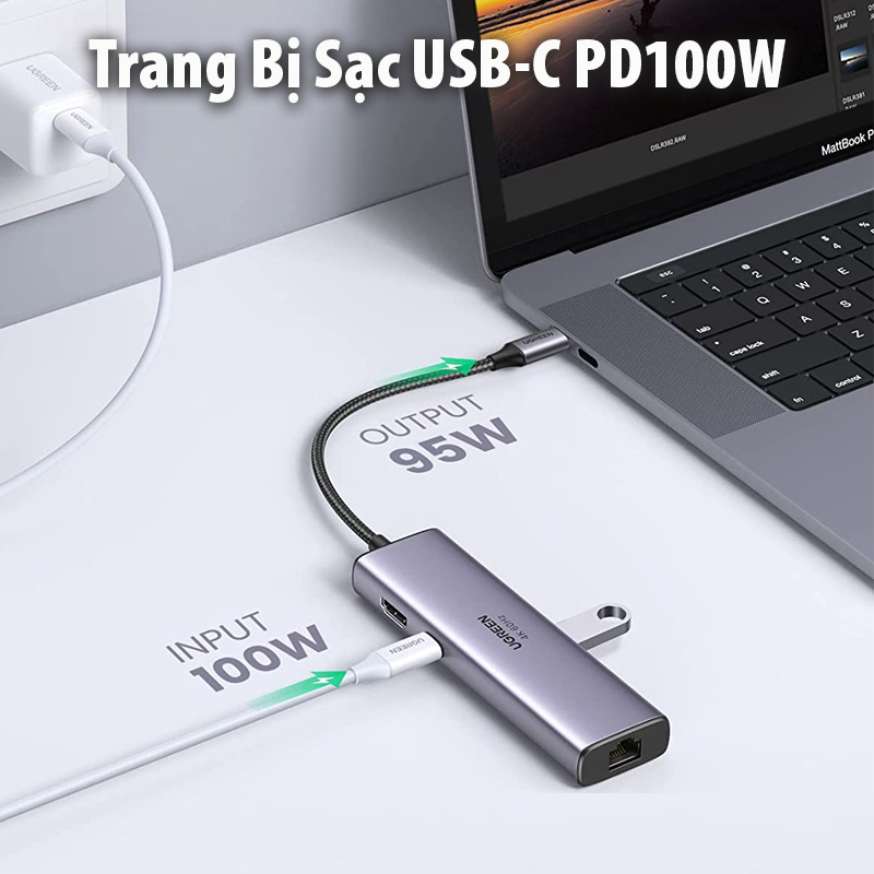 Hub chuyển đổi Ugreen 7 trong 1 USB Type-C CM512 4K@60Hz- hàng chính hãng