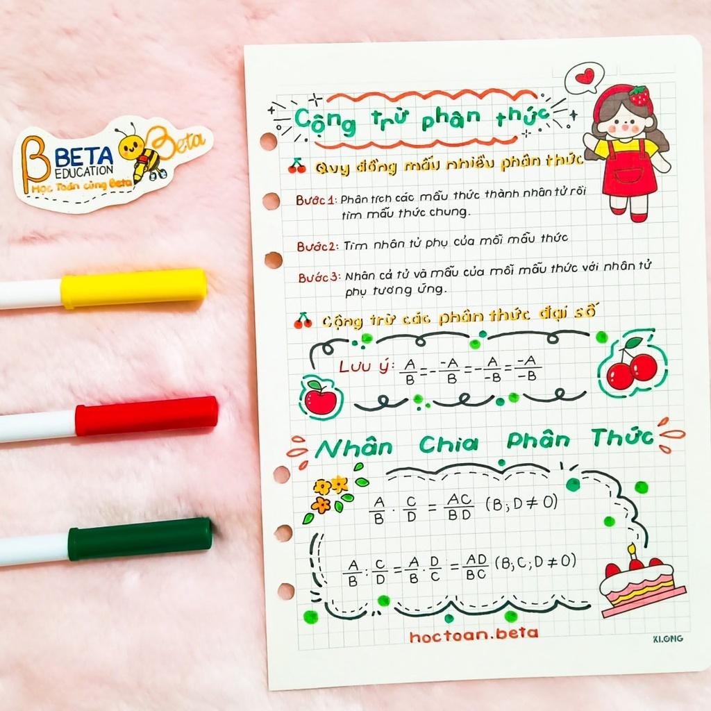 Sổ takenote toán 8, sổ tay ghi chép toán 8, sổ lò xo bìa trong Beta, sổ còng đóng Binder làm sổ planner bullet journal