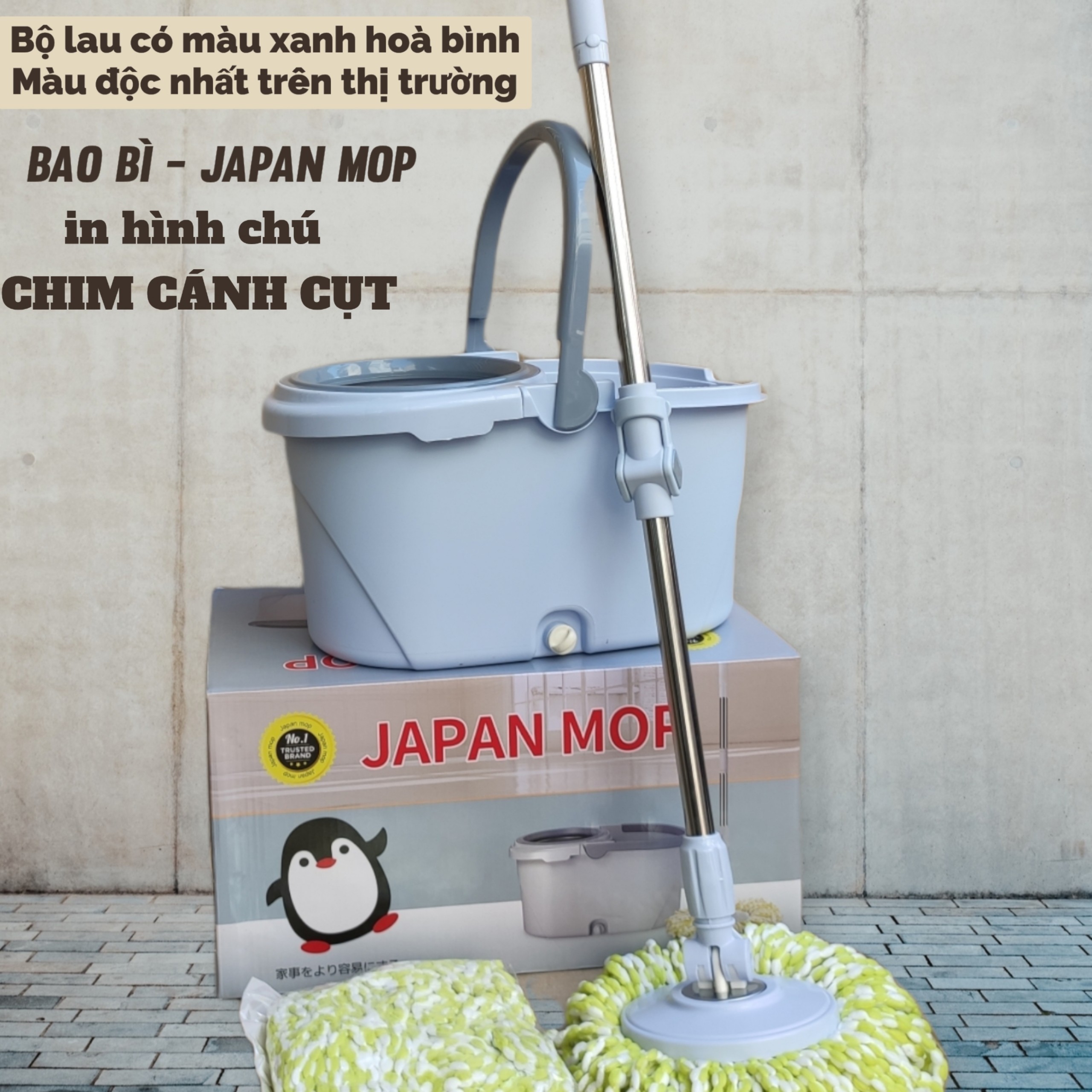 Bộ lau nhà siêu bền chim cánh cụt JAPAN Mop hàng xuất nhật (tặng gạt nước silicon )