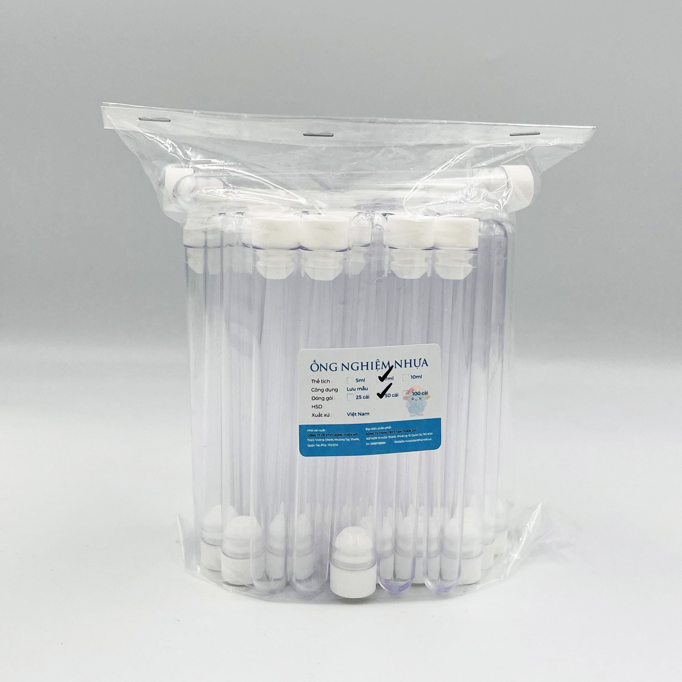 Ống nghiệm PS 7ml có nắp không nhãn túi 50 ống HTM