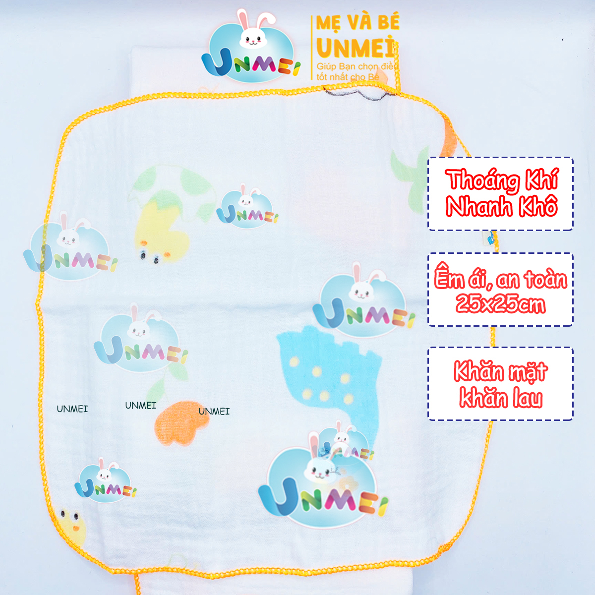 Set 5 Khăn Sữa, Khăn Xô Sữa Muslin TOP KIDS 4 lớp thấm hút,mềm mại dành cho sơ sinh (size 25x25cm)- tại UNMEI