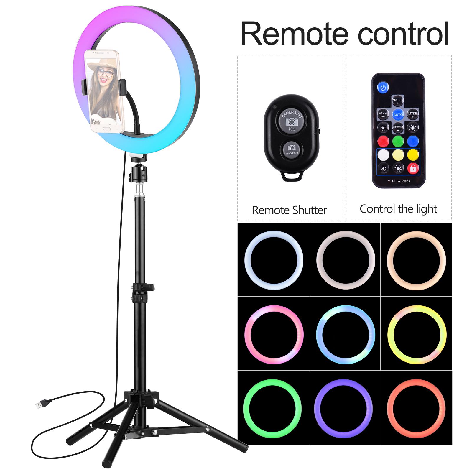 Bộ đèn chụp ảnh 10 inch LED Ring Light RGB 3000-6000K Có thể điều chỉnh độ sáng vô cấp với giá đỡ điện thoại chân máy từ xa