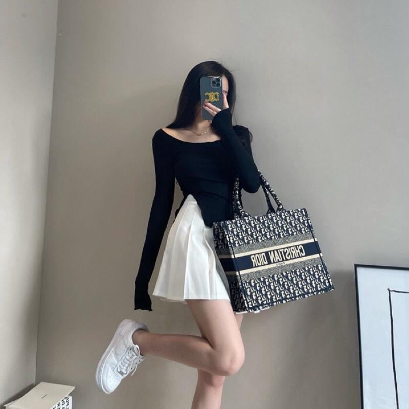 Áo Thun Nữ_ Áo Thun Nữ Tay Dài Chất Thun Tăm Co Giãn Thiết Kế Xinh Xắn