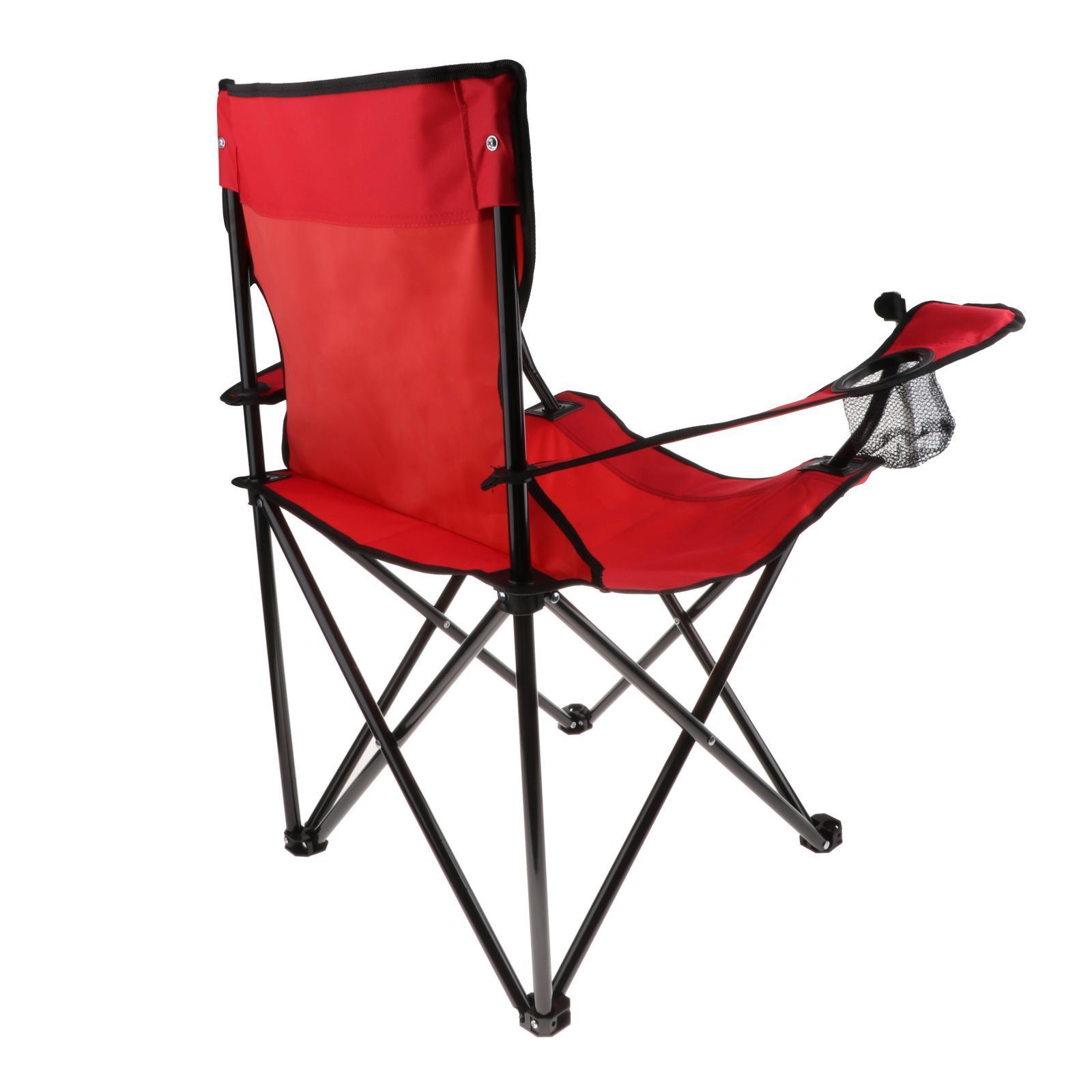 Portable Camping Quad Chair Foldable Fishing Picnic Heavy Duty Armrest Seat with Bottle Cup Holder Collapsible Outdoor Back Chair