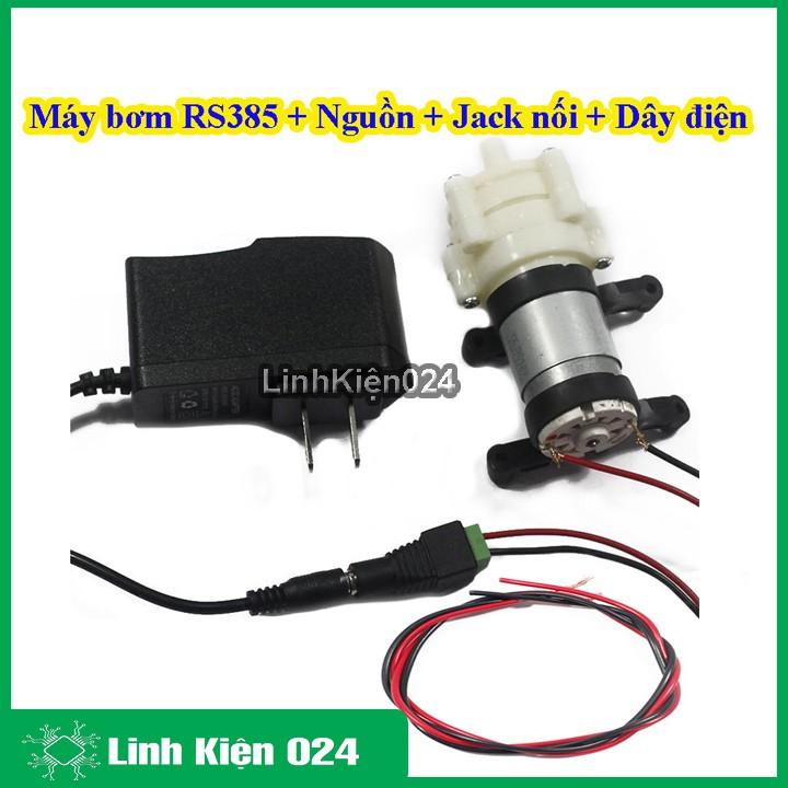 Combo Máy Bơm Nước RS385 12V + Nguồn 12V-1A + 01 Jack Nối Nguồn Cái, 02 Đoạn Dây Điện Đỏ Đen