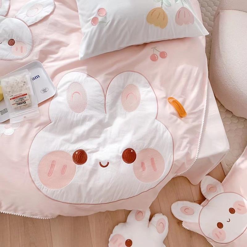 Bộ Chăn Ga Gối Côtton Linen Disney Hàng Nhập Khẩu Cao Cấp 5 Món Mẫu Thỏ hồng