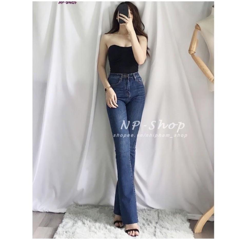 Quần jean nữ ống loe 2 túi trước chít thân co giãn