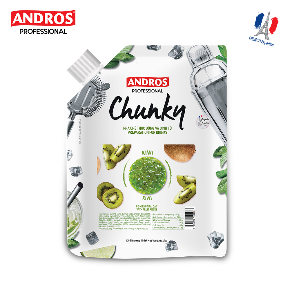 Mứt Trái Cây Pha Chế Kiwi - Có Miếng Trái Cây Thật - ANDROS CHUNKY - 1KG