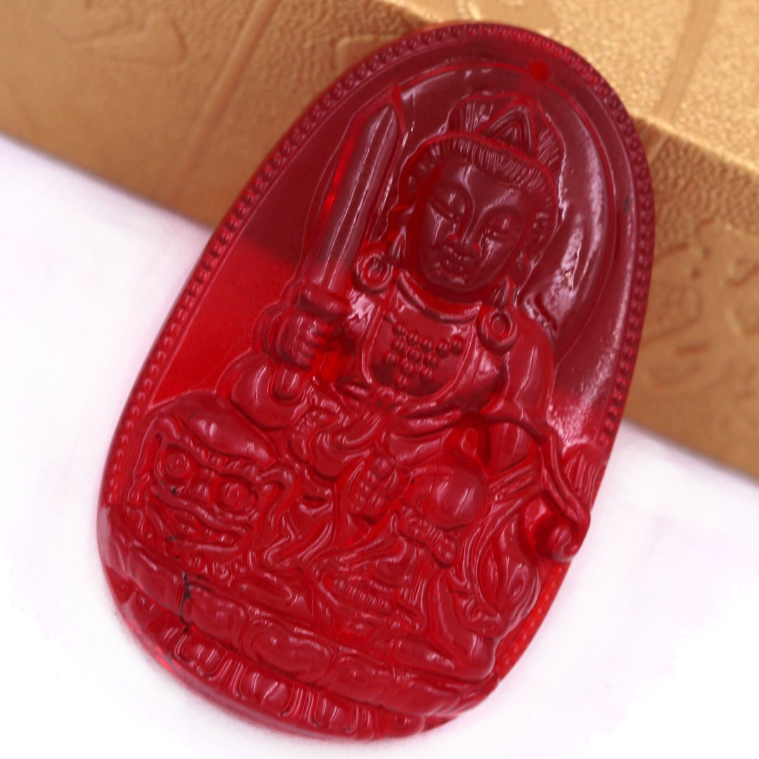 Mặt dây chuyền Phật Văn thù pha lê đỏ 3 cm kèm vòng cổ dây dù đỏ + móc inox vàng, Phật bản mệnh, mặt dây chuyền phong thủy