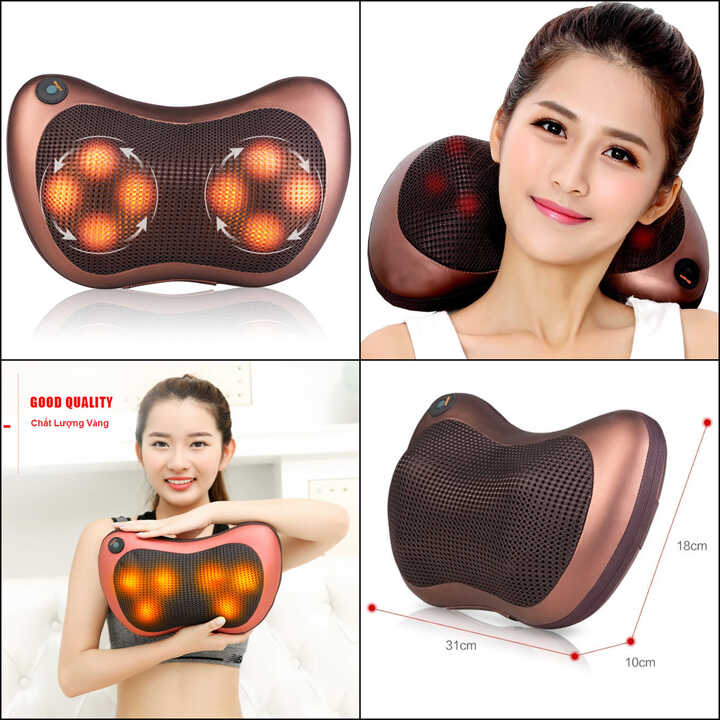 Gối Massage Hồng Ngoại 8 Bi giải tỏa căng thẳng, trị liệu cổ, vai, cột sống lưng - NTP-575-GoiMatXa8bi