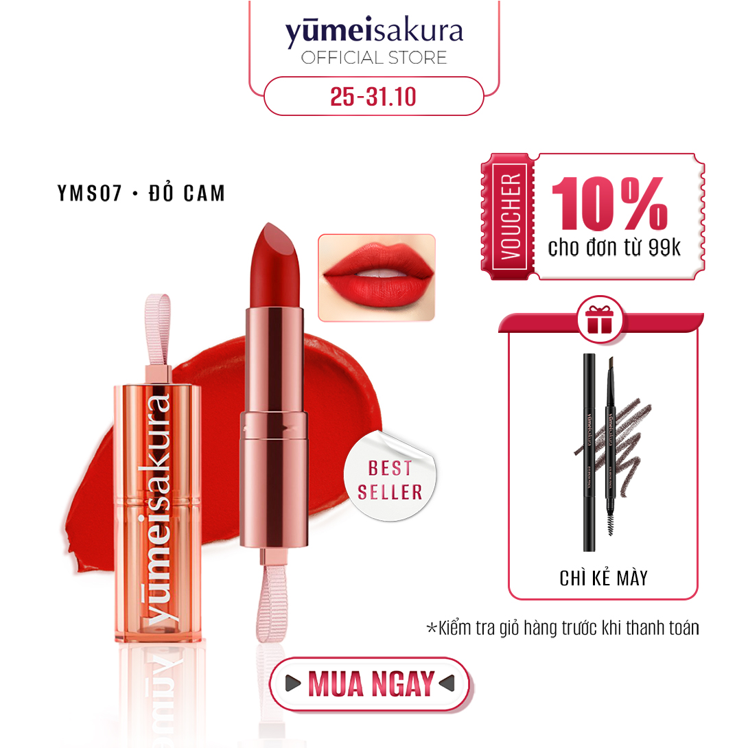 Son Thỏi Lì Mịn Chotto Matte Yumeisakura Đỏ Cam Candy Apple Lipstick YMS07 3.5g