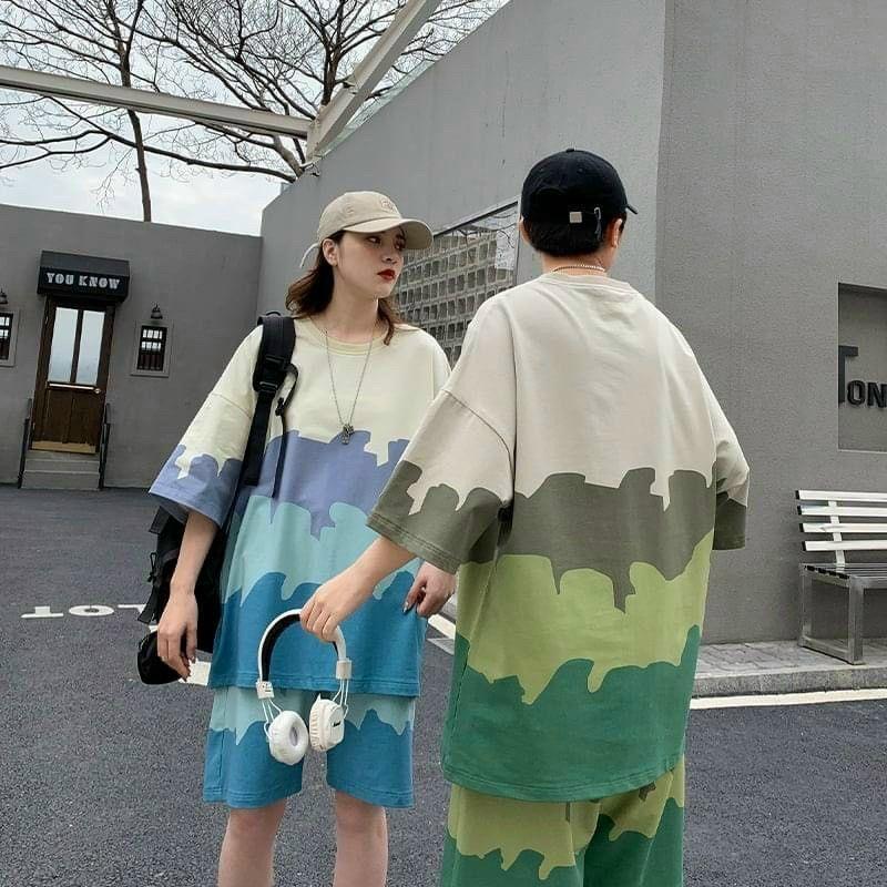 Set Bộ Mặc Nhà Loang Màu Nam Nữ Cặp ĐôiHOT RẺ ĐẸPĐồ Bộ Thể Thao Thun Lạnh Mát - Áo Unisex Tay Lỡ Quần Đùi Couple - Suit - THIÊN HÀ SHOP SET ĐỒ BỘ NAM NỮ