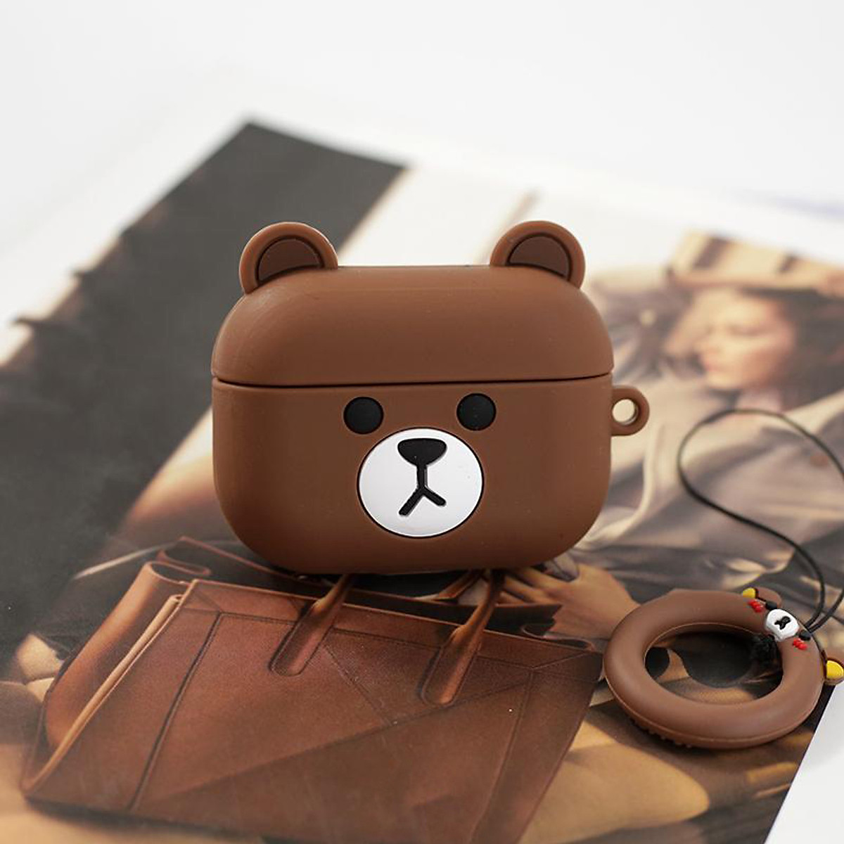 Case Silicon dành cho Airpods Pro 2/ Airpods 1,2/ Airpods Pro/ Airpods 3 Hình Gấu Brown_ Hàng Chính Hãng