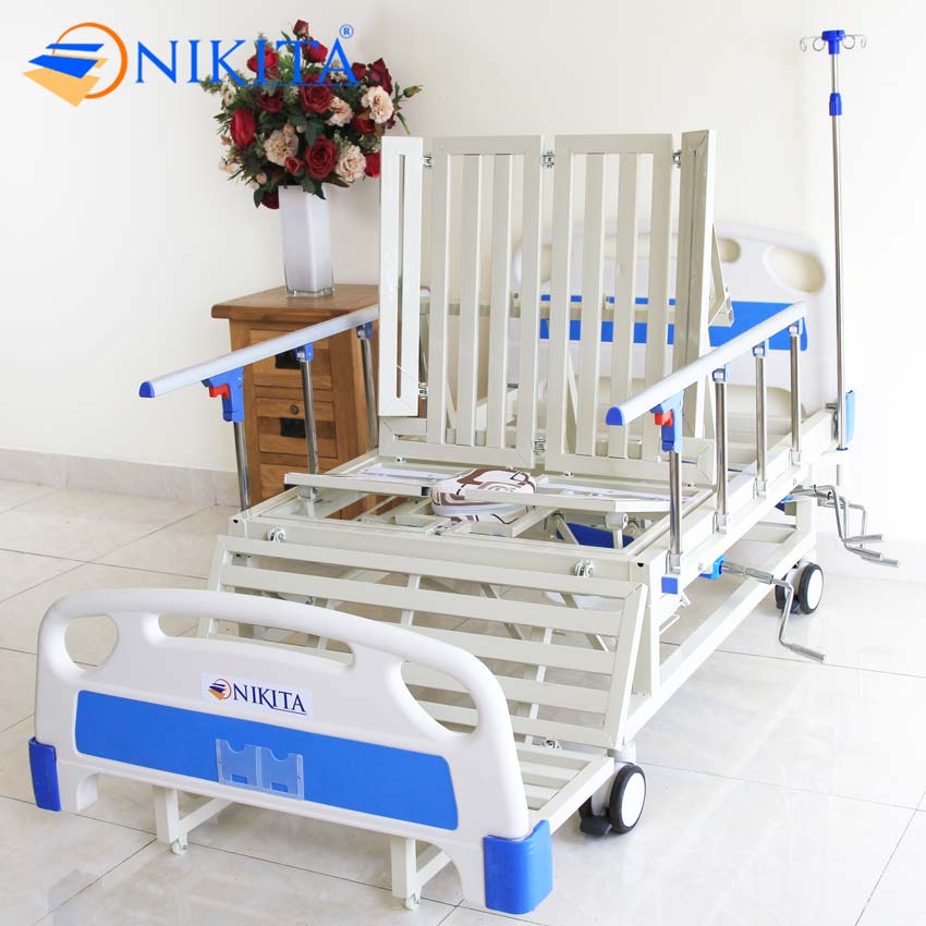 Giường y tế - DCN06 - Nâng đầu, Nâng hạ chân, Nghiêng trái, phải - Có chổ để bô - Chậu gội đầu tiện dụng tại giường - Chính hãng NIKITA