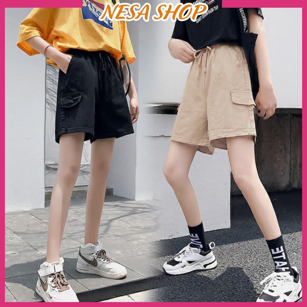 Quần short kaki nam nữ, quần đùi có nắp túi Nesa, chất liệu kaki bền đẹp, form rộng ống suông