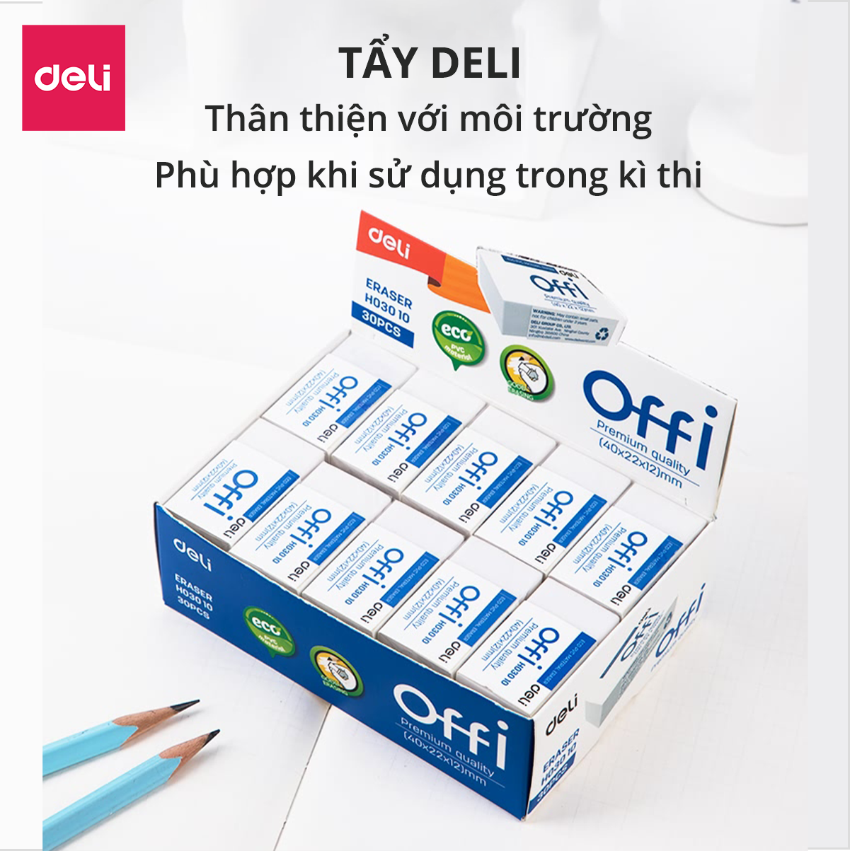 Gôm Tẩy Deli - Trắng - Phù Hợp Thi Trắc Nghiệm - Combo 4 Chiếc - EH03010