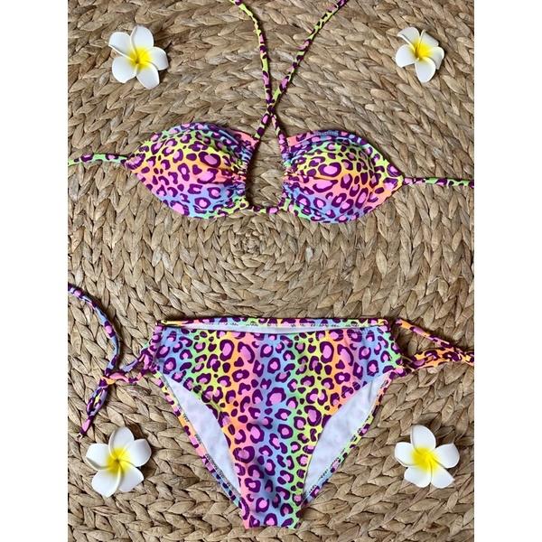 Bikini set 3 món đồ bơi nữ đi biển soạn tiết dạ beo 7 màu siêu sang chảnh