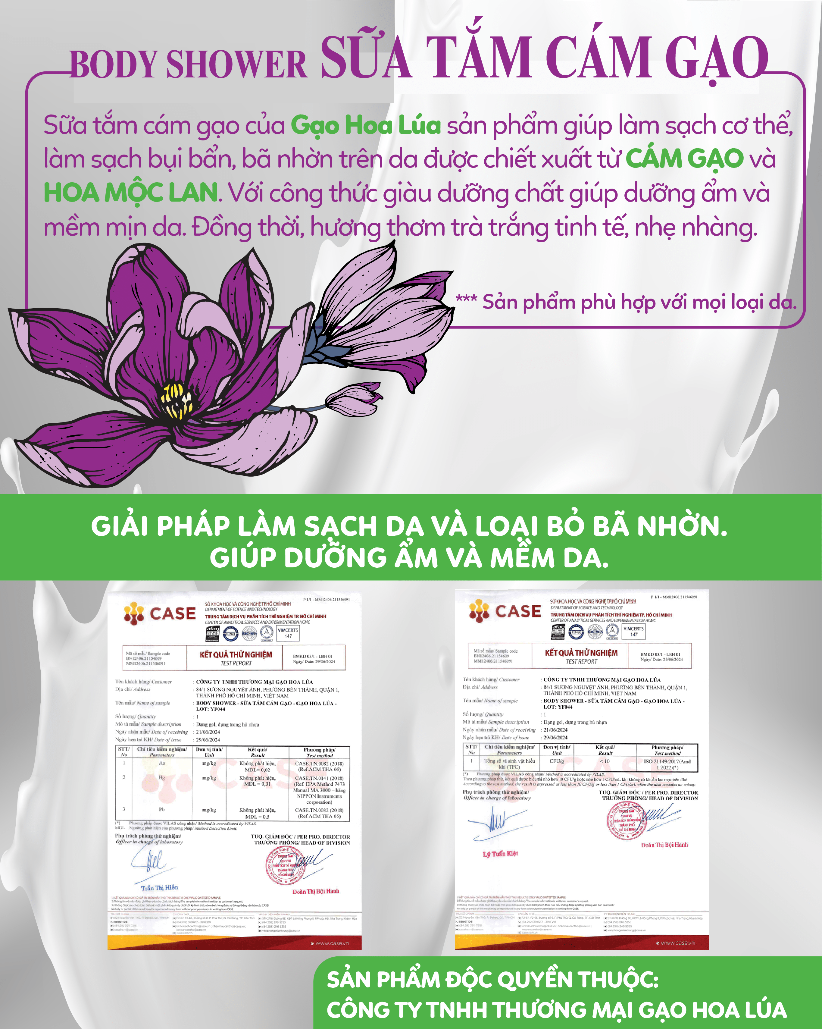 Sữa Tắm Cám Gạo - Chiết xuất từ Cám Gạo &amp; Hoa Mộc Lan - Chai 650ml