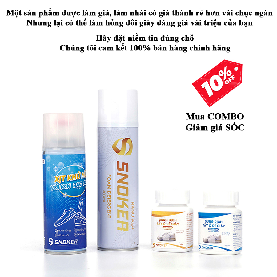 Chai xịt tạo bọt vệ sinh giày SNOKER 300ML. Bình xịt giặt khô tẩy trắng giày chính hãng