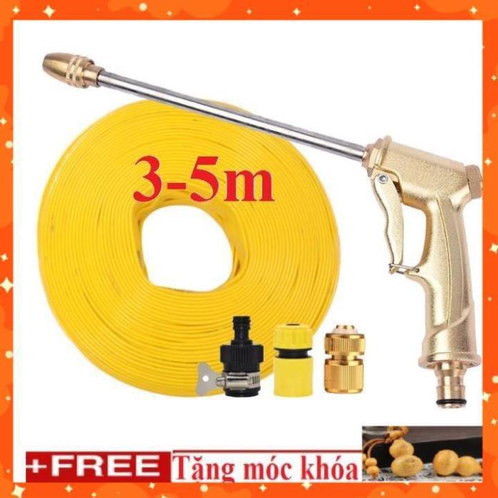 Bộ dây vòi xịt nước rửa xe,tưới cây .tăng áp 3 lần,loại 3m,5m 206701-3 đầu đồng,cút đồng,nối nhựa d+tặng móc khoá