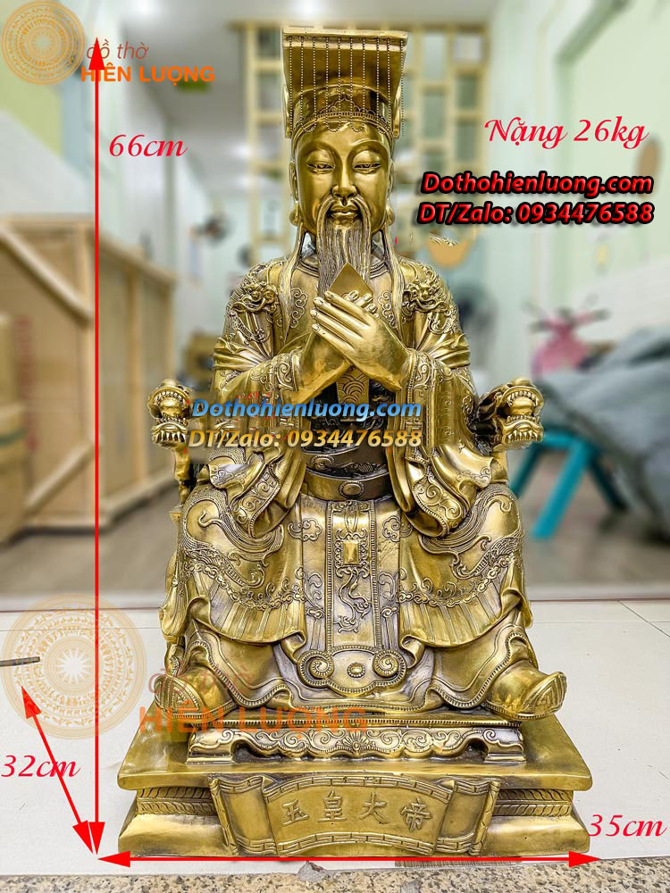 Tượng Ngọc Hoàng Thượng Đế Bằng Đồng Nguyên Chất Kích Thước 35x32x66cm, Nặng 26Kg - Đồ Thờ Hiên Lượng
