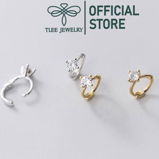 Khuyên tai bạc Tlee, Bông tai tròn chốt bấm mặt nụ đá trendy dáng đeo sát tai - TleeJewelry