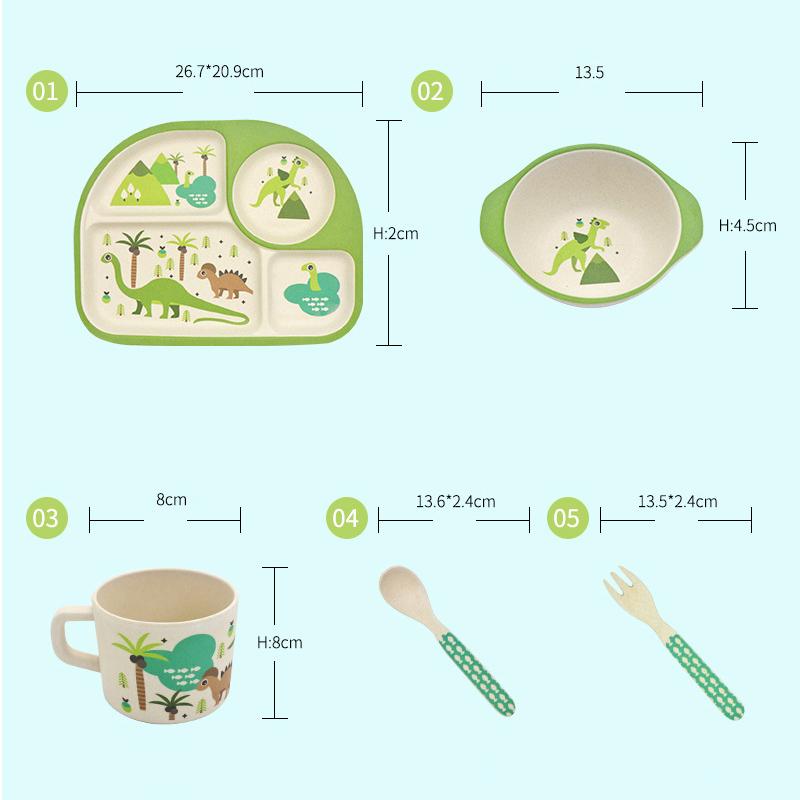 5 Cái/bộ Hoạt Hình Cho Bé Bộ Đồ Ăn Thân Thiện Với Môi Trường Sợi Tre Trẻ Em Tách Tấm Bát Giỏ Muỗng Nĩa Bộ Cốc Thìa Ăn NBB0318