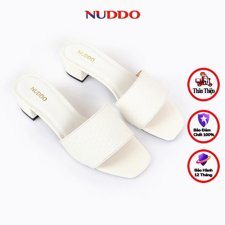 Dép cao gót nữ NUDDO 3 phân đế vuông thời trang dáng guốc sandal quai ngang cao cấp _ ND310