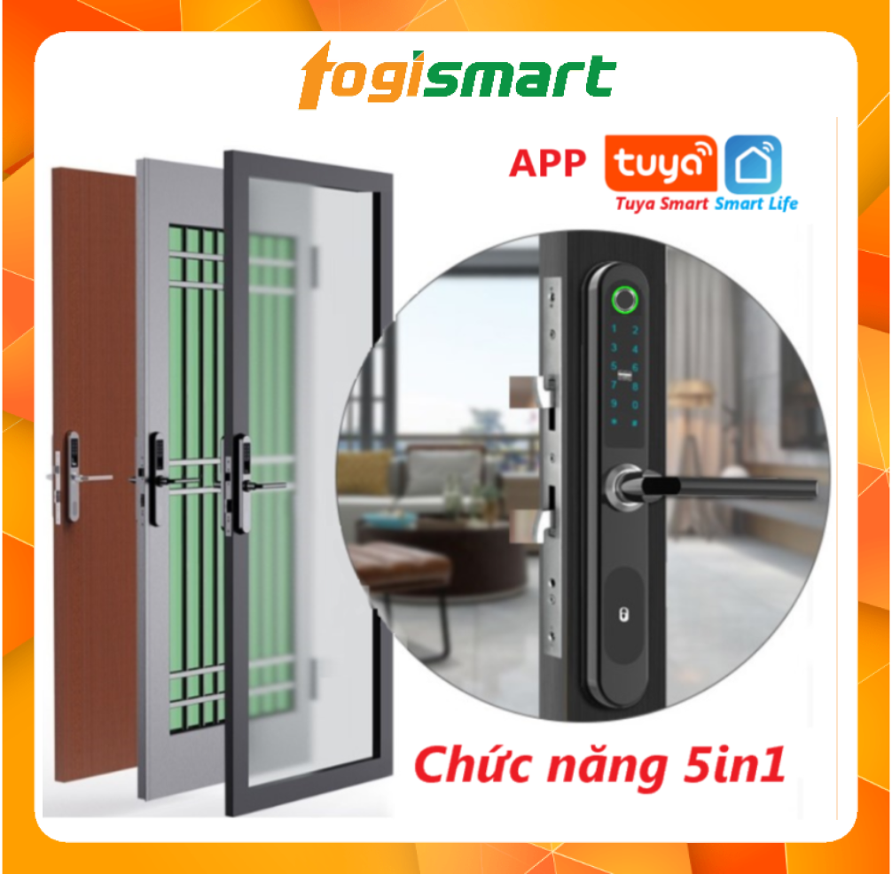 Khóa cửa vân tay Nhôm Kính, chức năng 5in1: App, vân tay, thẻ từ, mật khẩu, chìa cơ Togismart N01 - HÀNG CHÍNH HÃNG