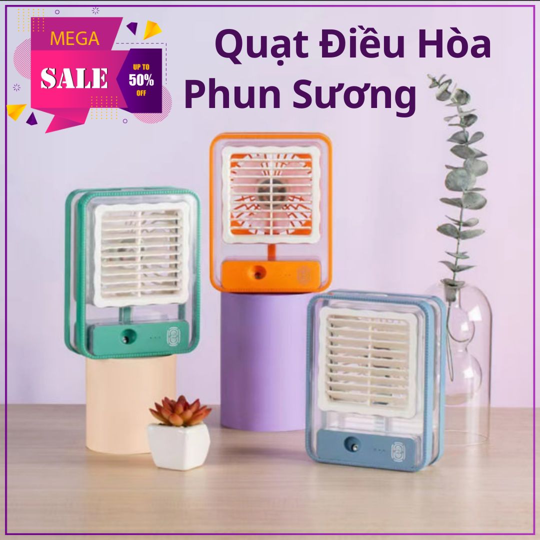 Quạt Mini Phun Sương, Quạt Điều Hòa Cầm Tay, Để Bàn - Dung Tích Chứa Nước 300ML, 3 Tốc Độ Gió Mạnh