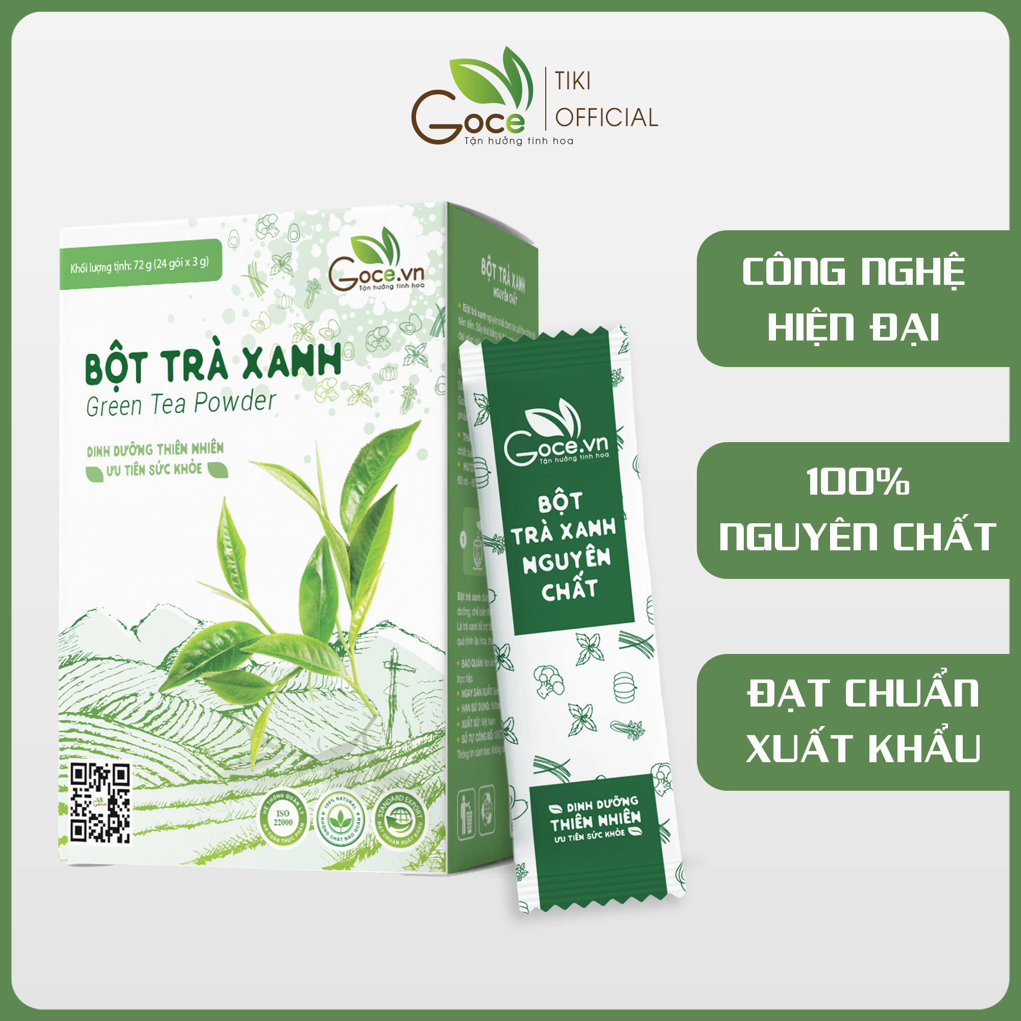 Bột trà xanh nguyên chất Goce - 72g (24 gói x 3g)