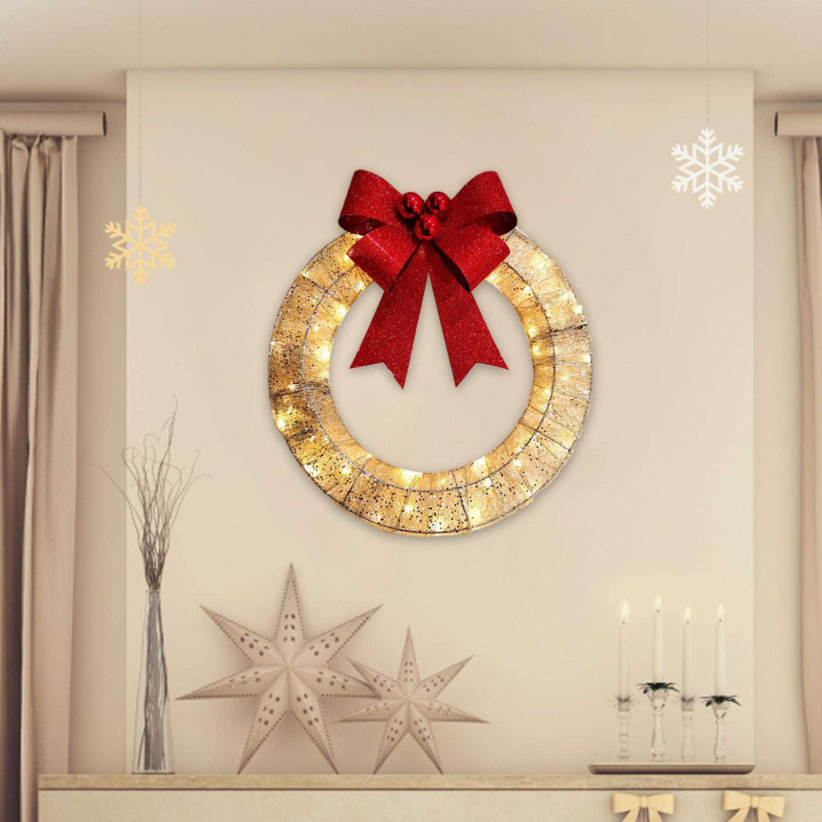 Christmas Wreath Flower Wreaths Ornaments Warm Light Wreath Front Door Wreath for Outdoor Home Window Living Room Balcony