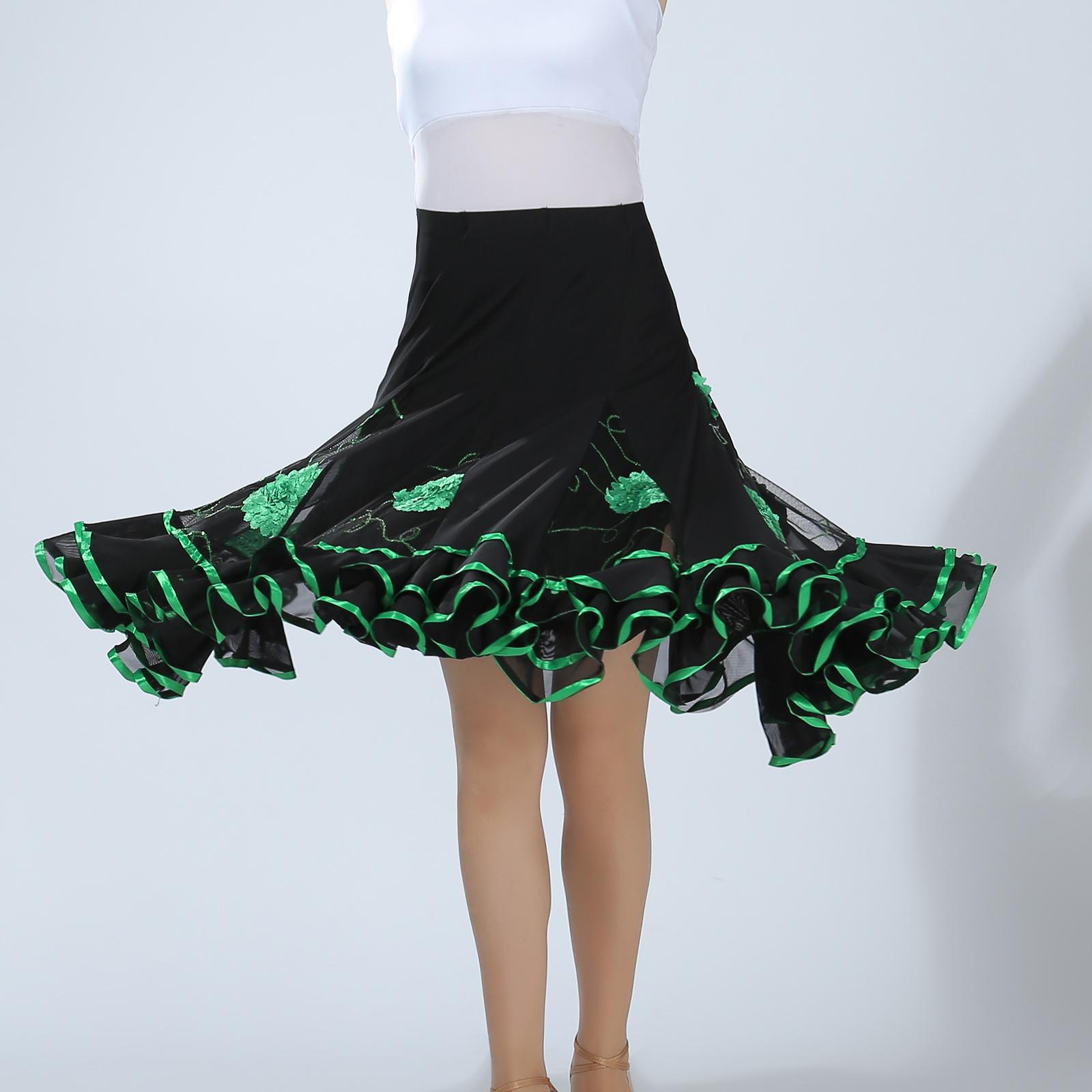 Ballroom Dance Skirt Dancing Costume Stage Performance for Women Green