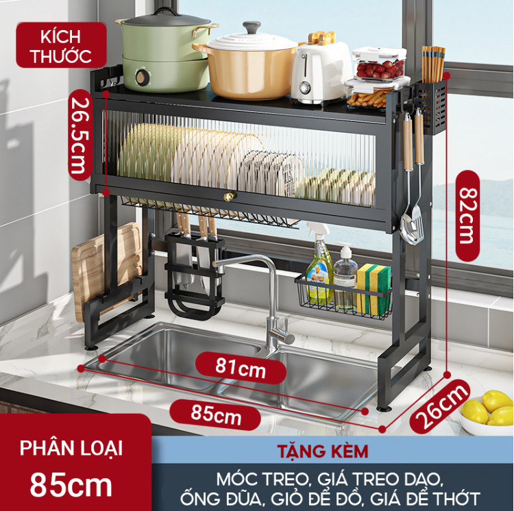 Kệ chén đĩa bát có nắp đậy 2 tầng sạch sẽ chống bụi cho nhà bếp tiện lợi - Đủ kích thước