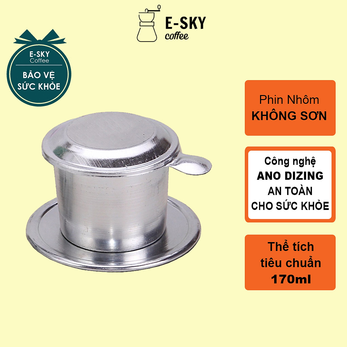 Phin Cà Phê Nhôm Nguyên Chất Không Sơn E-SKY COFFEE Size lớn - 9cm - BTL