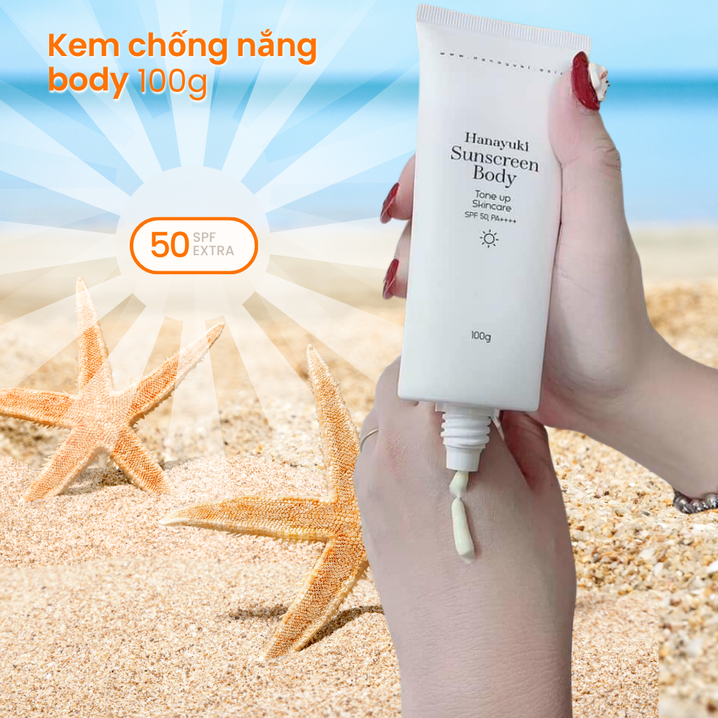 Kem Chống Nắng Sunscreen Body Hanayuki Chính Hãng SPF 50+/PA++++ Lâu Trôi , Nâng Tông 100g