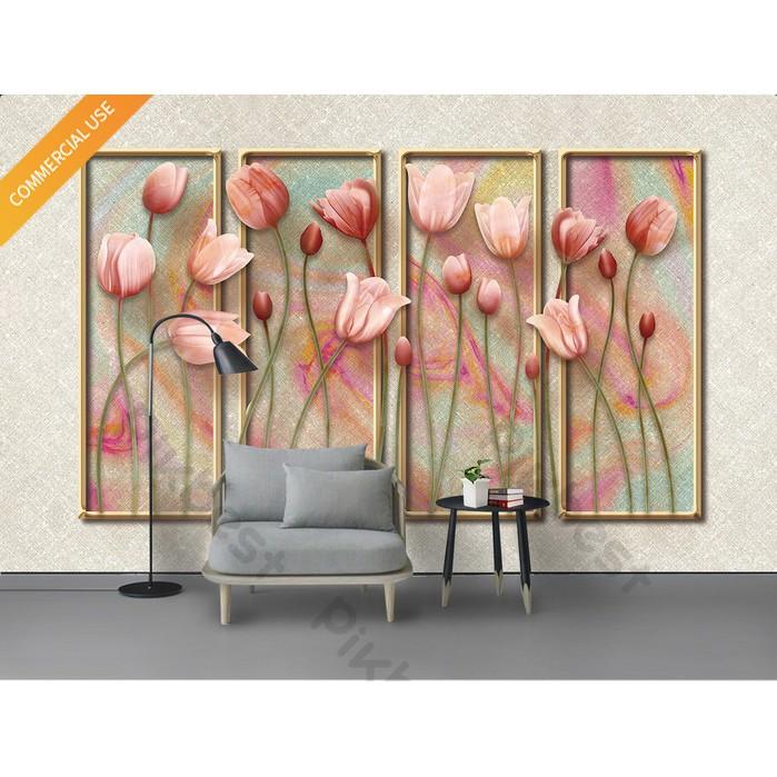 Tranh dán tường Vườn hoa tulip đua sắc hiện đại, Tranh dán tường 3d hiện đại MS1192284