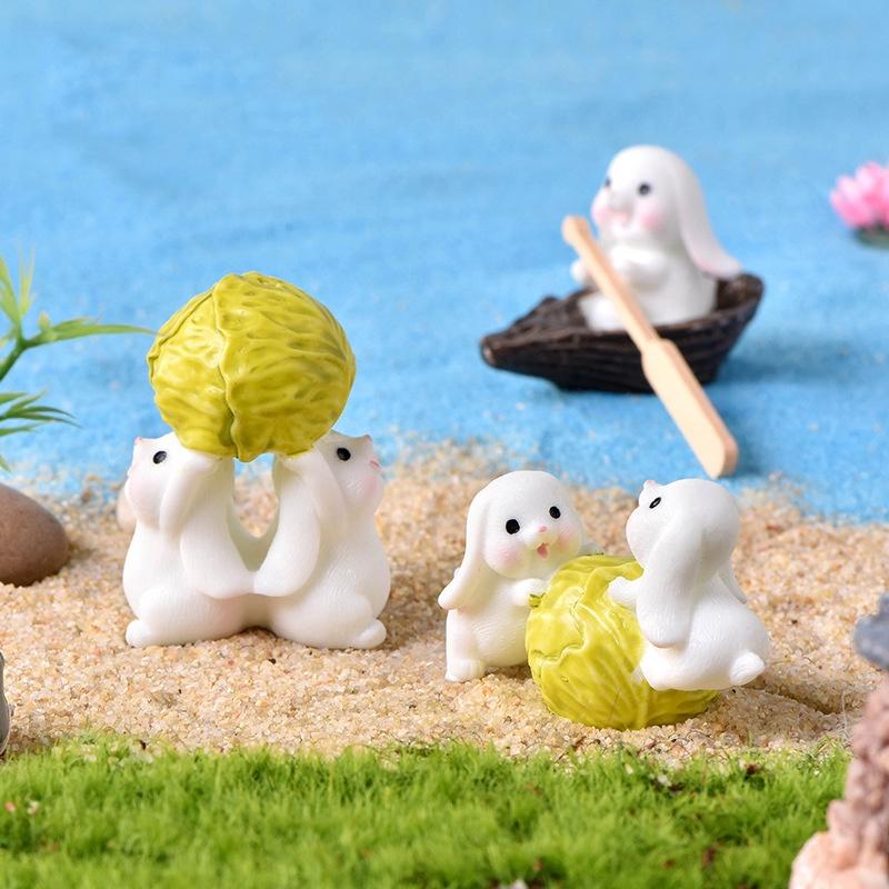 Tiểu cảnh mini ️ Mô hình thỏ con làm trang trại đáng yêu trang trí tiểu cảnh sen đá, sân vườn, terrarium