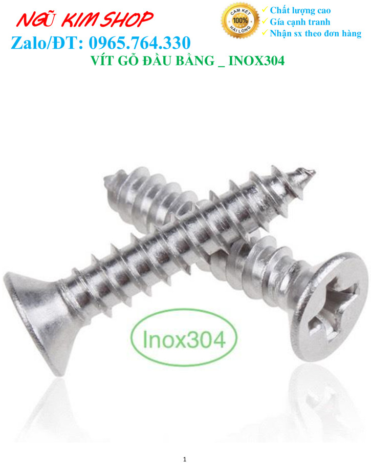 VÍT BẮT GỖ ĐẦU BẰNG 4Ly _ INOX304