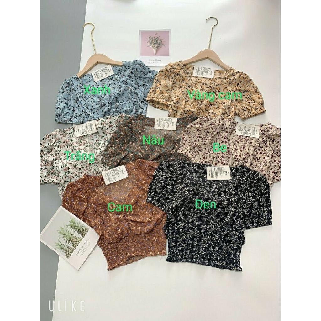 Áo hoa rúm ngực dáng croptop