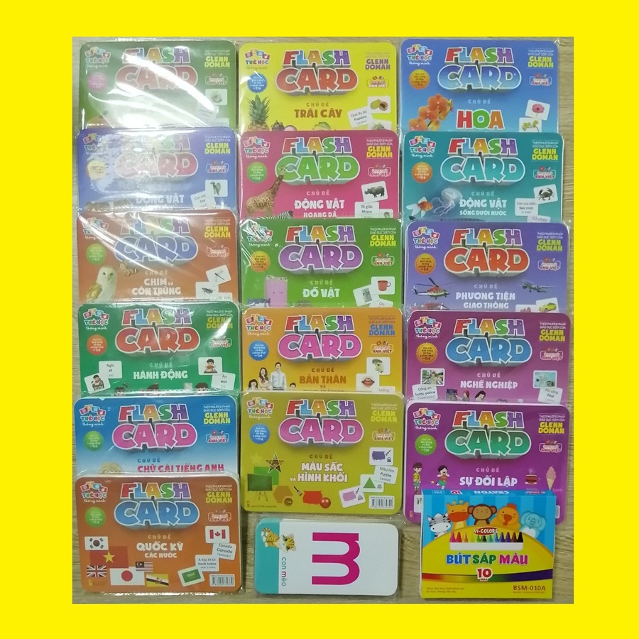 Hộp Flash card Theo phương pháp giáo dục sớm của Glenn Doman – Thẻ học thông minh (song ngữ Anh Việt) 20 chủ đề 315 thẻ