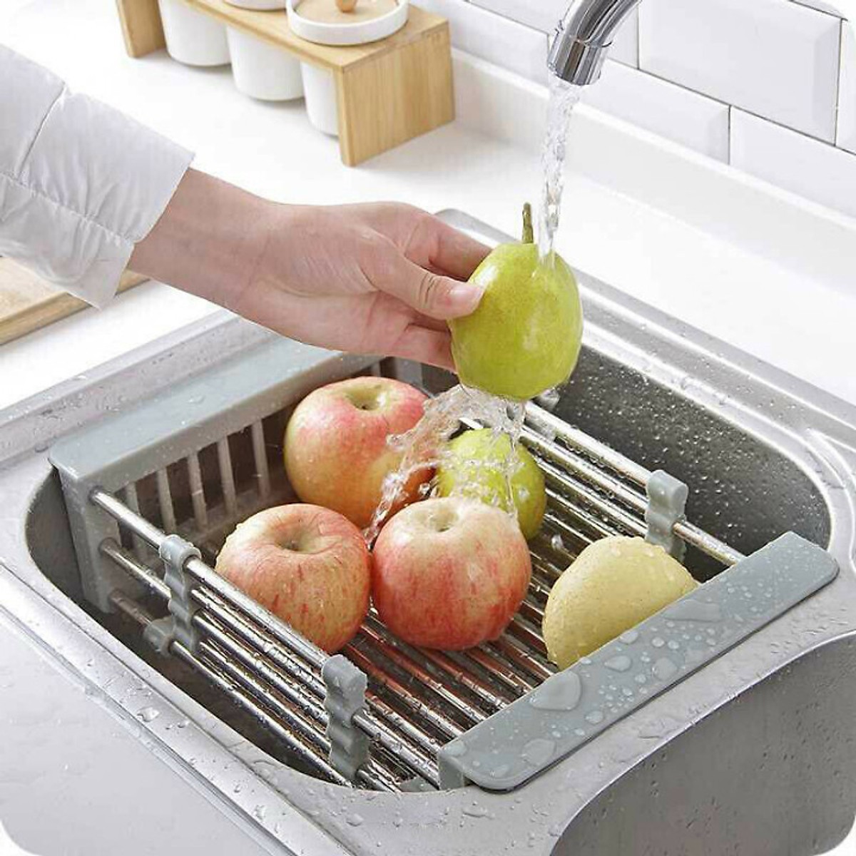 Combo chậu rửa chén bát inox GREENENVI kích thước 78x43 hai hố lệch, vòi rửa bát inox nóng lạnh Lò xo, rá inox, bình xà phòng, bộ xả chậu