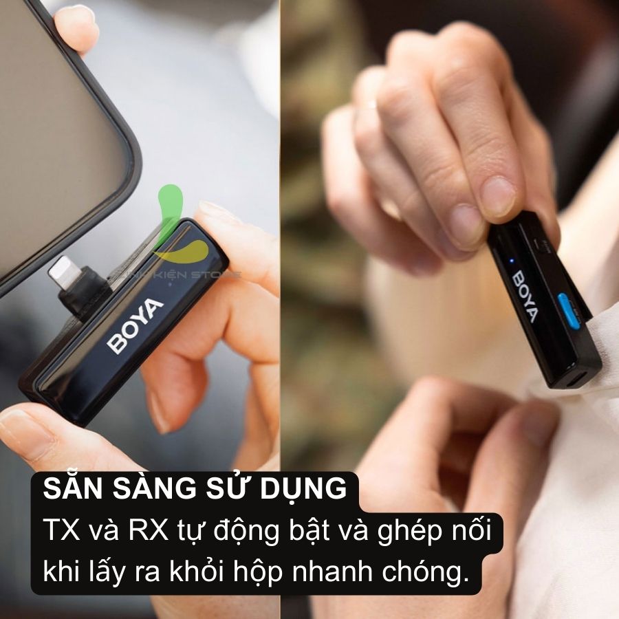 Micro thu âm không dây Boya BOYALINK - Micro ghi âm 2.4GHz kênh đôi cổng Light.ningg, Type-C, 3.5mm TRS - Hàng nhập khẩu