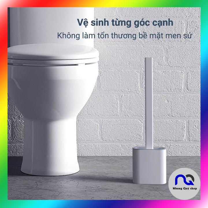 Cây cọ vệ sinh bồn cầu bằng gai silicon thông minh kèm hộp đựng - Chổi cọ Toilet mẫu mới tặng kèm 2 miếng dán