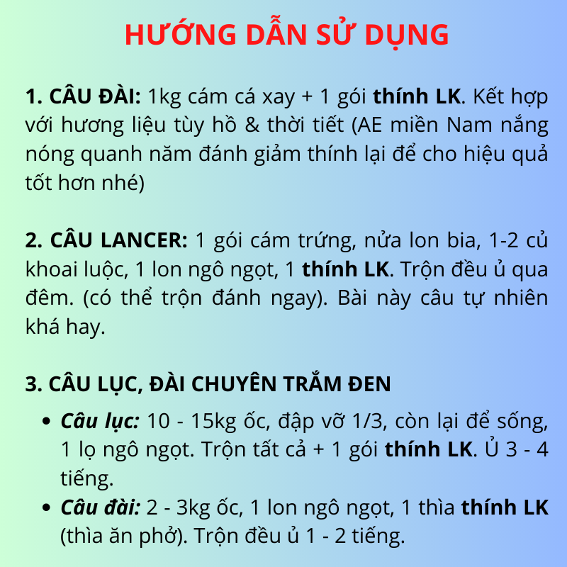 Mồi câu các loại cá hàng mới nhất của LK Hòa 2021